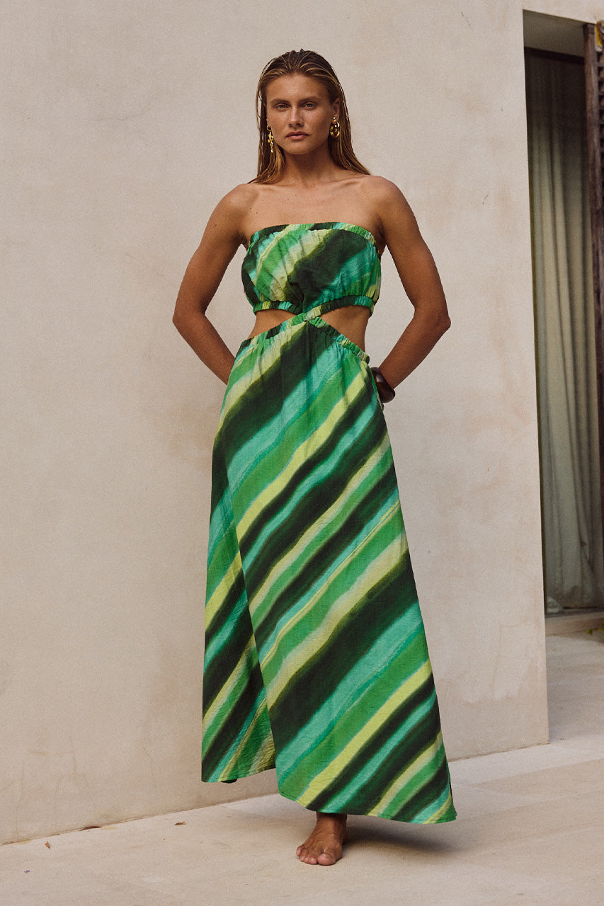 LOANI MAXI DRESS - GREEN STRIPE