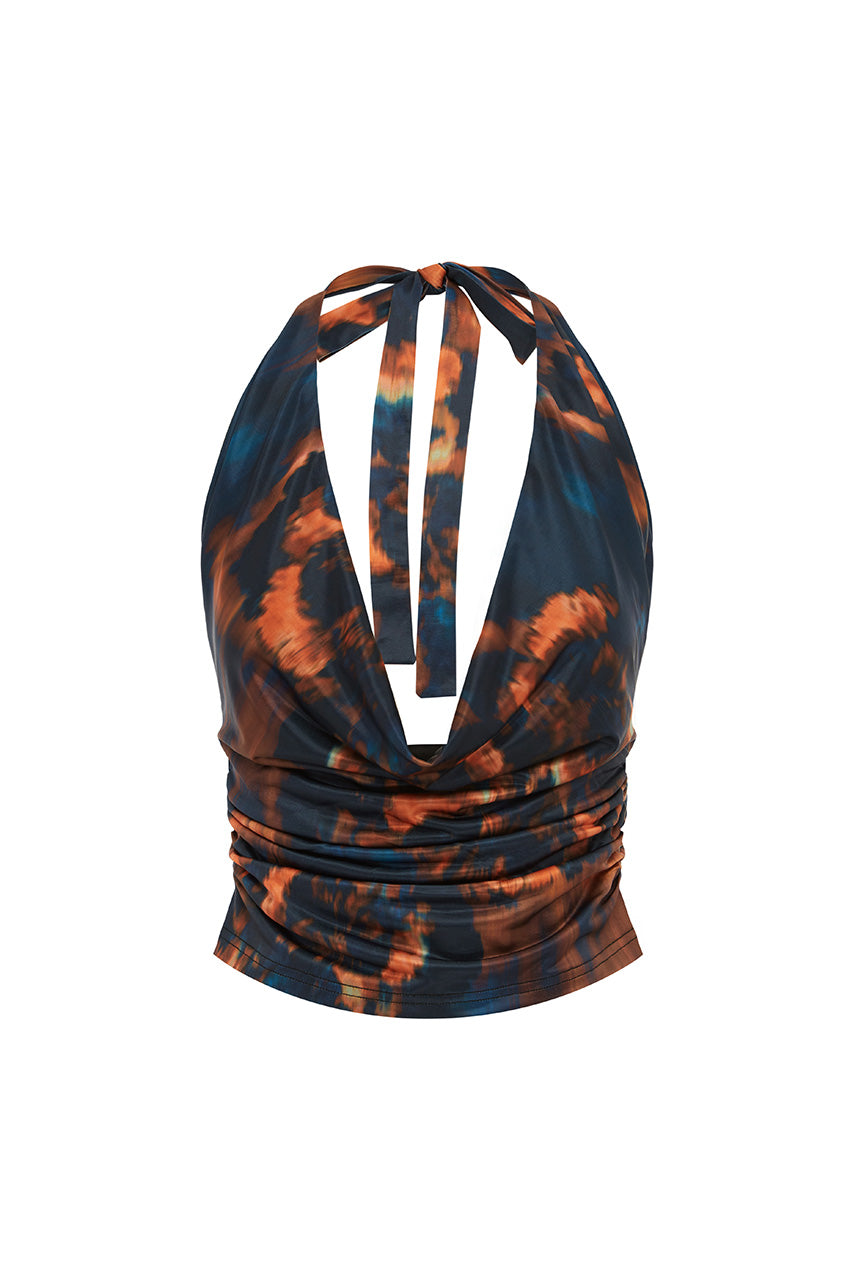 LOTUS COWL HALTER TOP - VALINA ORANGE