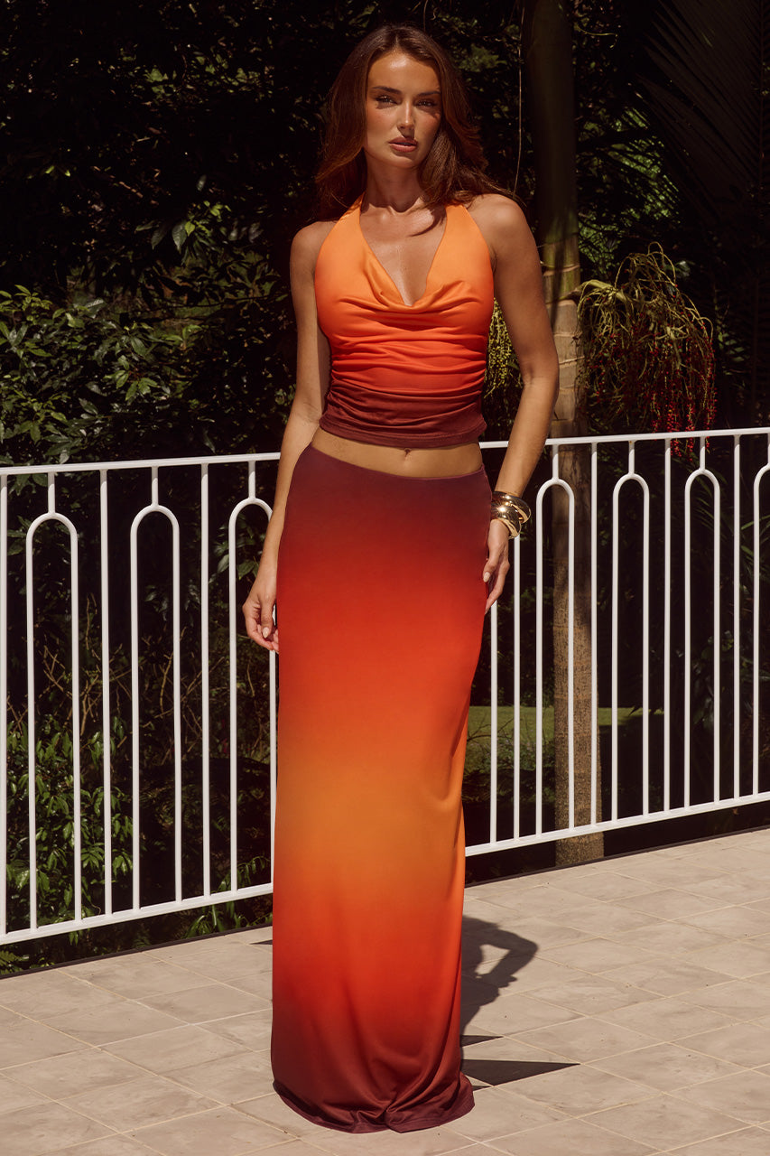 LOTUS LOW WAIST MAXI SKIRT - BLAZE OMBRE