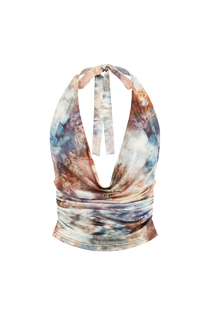 LOTUS COWL HALTER TOP - ZARLA CHOC