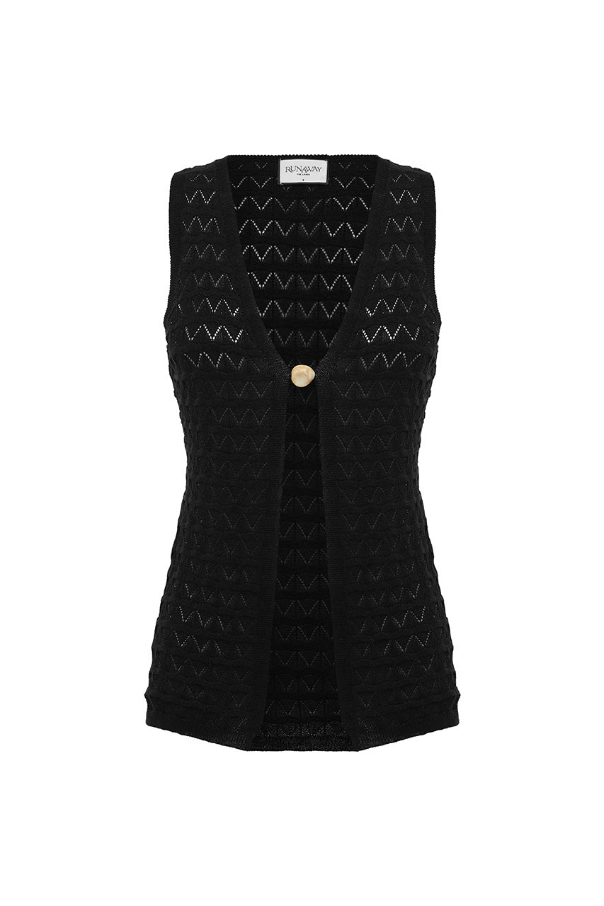 LOUI SLEEVELESS OPEN FRONT KNIT TOP - BLACK