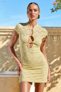 LUANI MANDARIN COLLAR MINI DRESS - LEMON