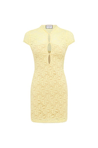 LUANI MANDARIN COLLAR MINI DRESS - LEMON