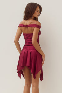 LUCY OFF SHOULDER MINI DRESS - BERRY