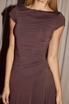 LUI ASYMMETRICAL HEM MIDI DRESS - BITTER CHOCOLATE