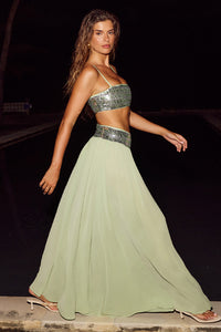LUISA SEQUIN WAISTBAND MAXI SKIRT - FERN