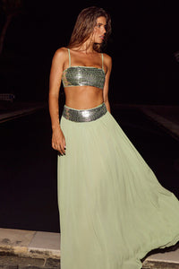LUISA SEQUIN WAISTBAND MAXI SKIRT - FERN