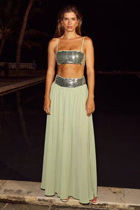 LUISA SEQUIN WAISTBAND MAXI SKIRT - FERN