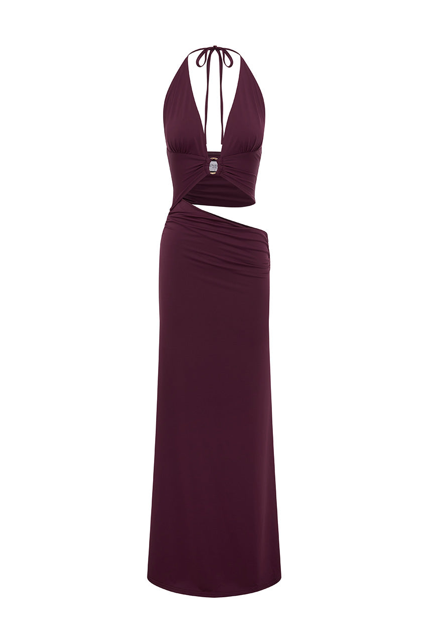 LUMIA HALTER MAXI DRESS - PLUM