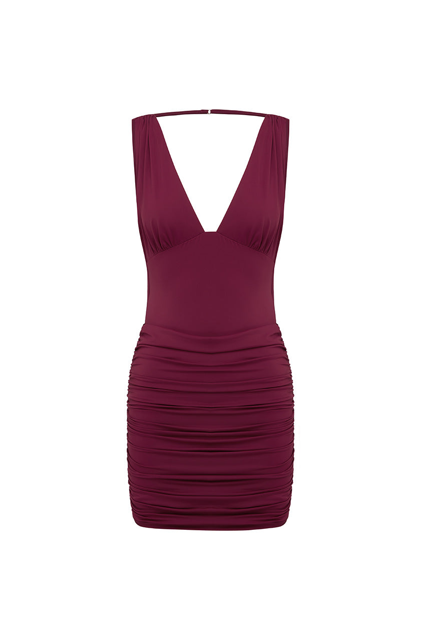 LUMIA RUCHED MINI DRESS - BERRY