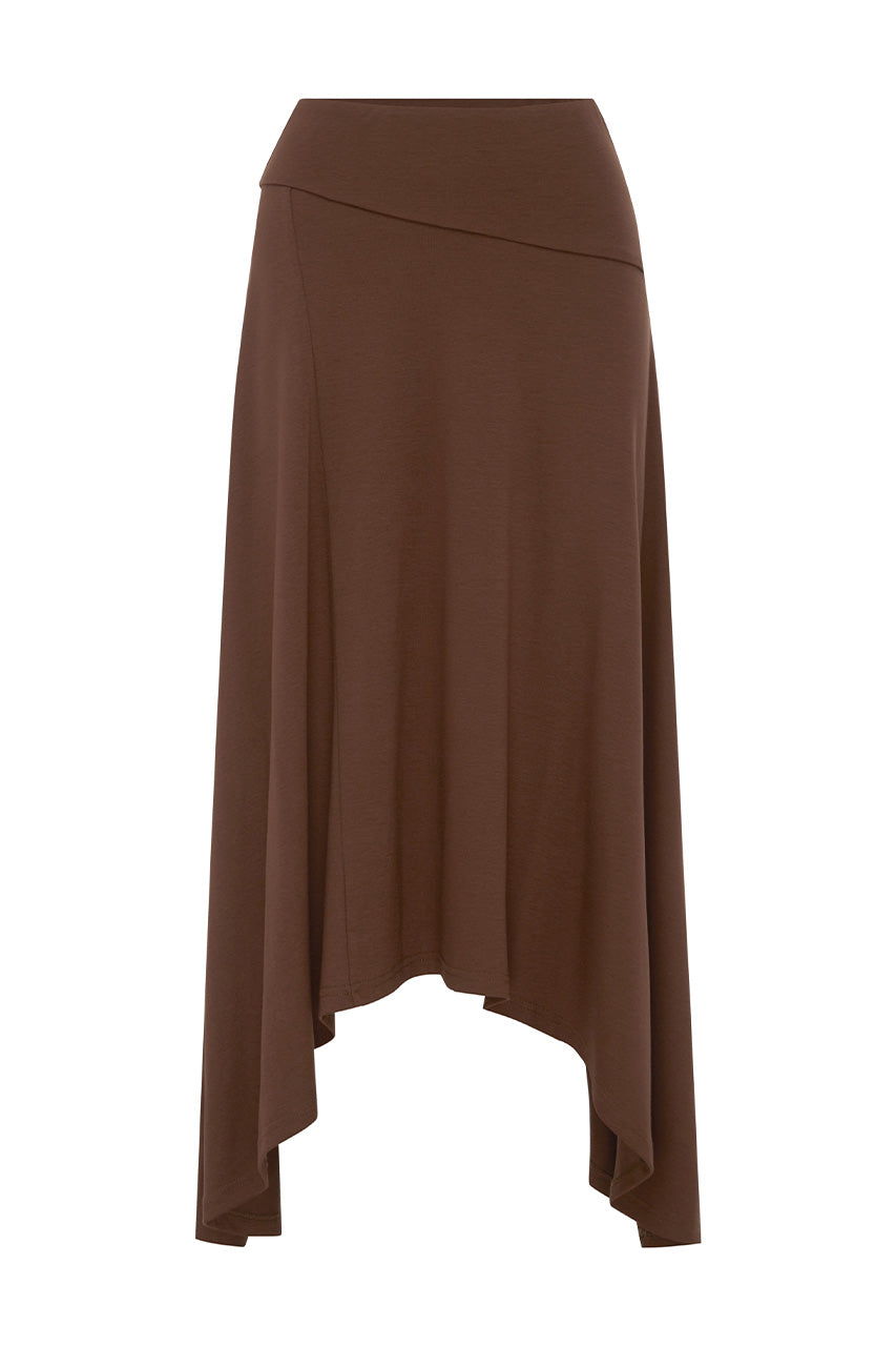 LUNE HANDKERCHIEF MIDI SKIRT - CHOCOLATE