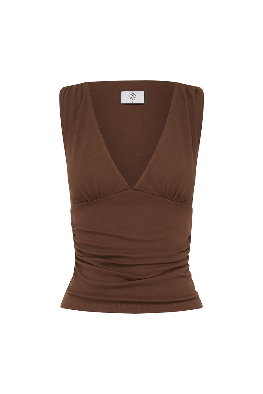 LUNE V-NECK TOP - CHOCOLATE