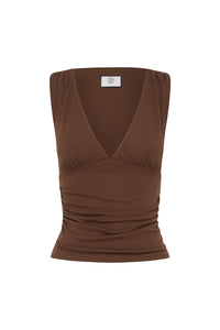 LUNE V-NECK TOP - CHOCOLATE