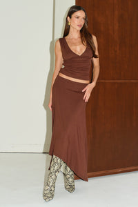 LUNE HANDKERCHIEF MIDI SKIRT - CHOCOLATE