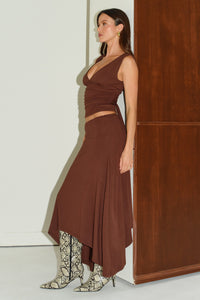 LUNE HANDKERCHIEF MIDI SKIRT - CHOCOLATE