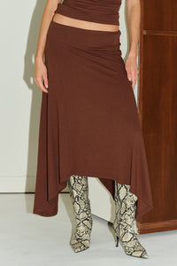 LUNE HANDKERCHIEF MIDI SKIRT - CHOCOLATE