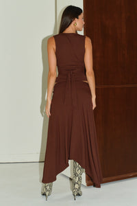LUNE HANDKERCHIEF MIDI SKIRT - CHOCOLATE