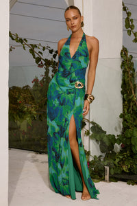 MABELLA HALTER MAXI DRESS - CALISTA GREEN
