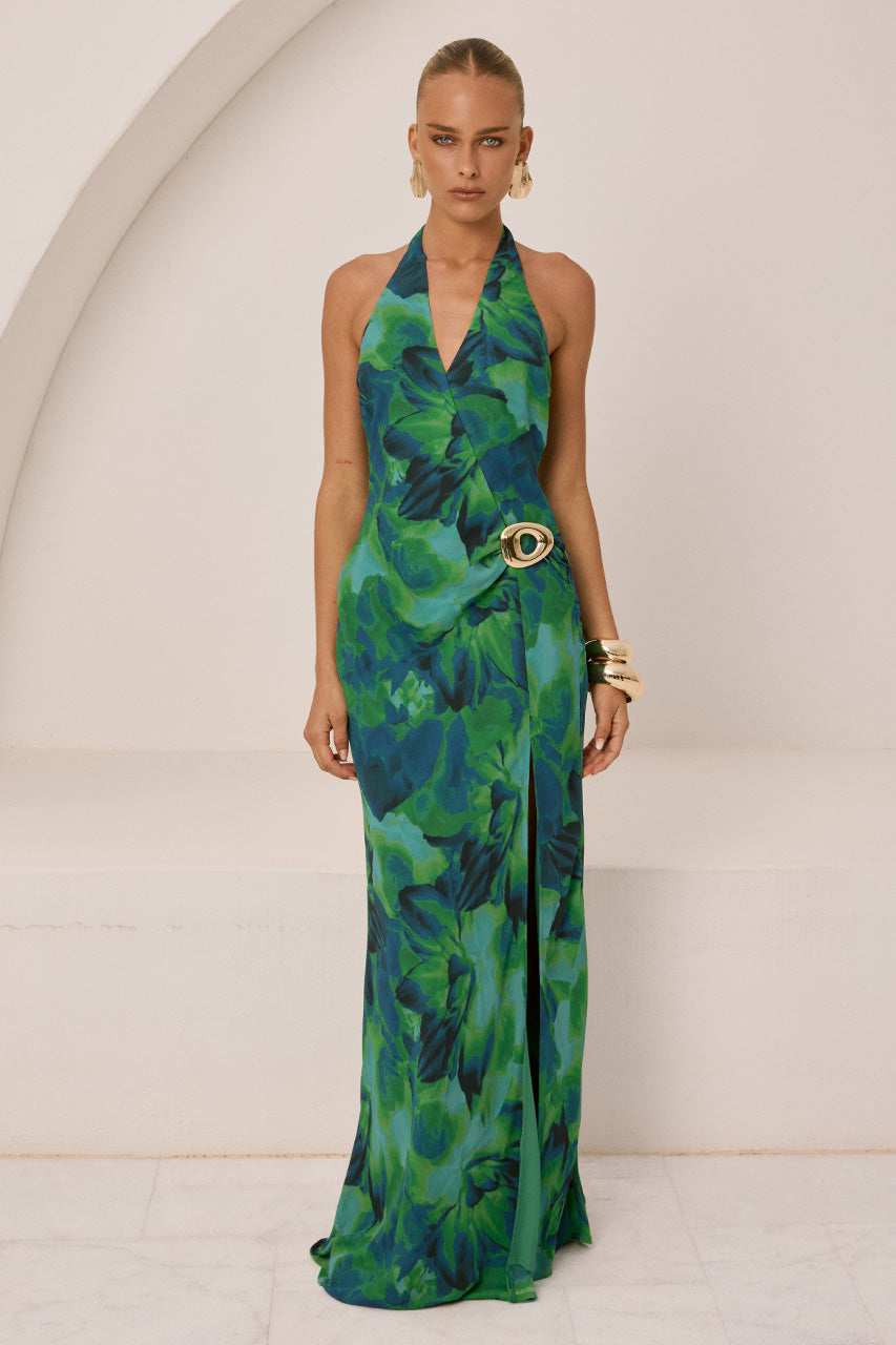 MABELLA HALTER MAXI DRESS - CALISTA GREEN