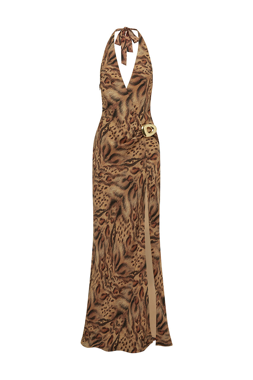 MABELLA HALTER MAXI DRESS - MENDEZ BROWN