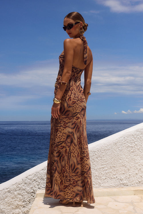 MABELLA HALTER MAXI DRESS - MENDEZ BROWN