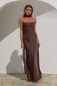 MADELEINE STRAPLESS MAXI DRESS - BITTER CHOCOLATE