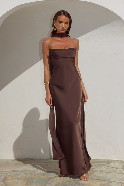MADELEINE STRAPLESS MAXI DRESS - BITTER CHOCOLATE