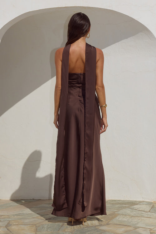 MADELEINE STRAPLESS MAXI DRESS - BITTER CHOCOLATE