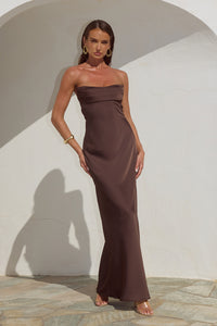 MADELEINE STRAPLESS MAXI DRESS - BITTER CHOCOLATE