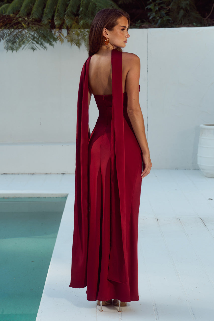 MADELEINE STRAPLESS MAXI DRESS - CHERRY