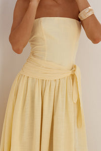 MAEVE STRAPLESS SIDE TIE MAXI DRESS - BUTTER