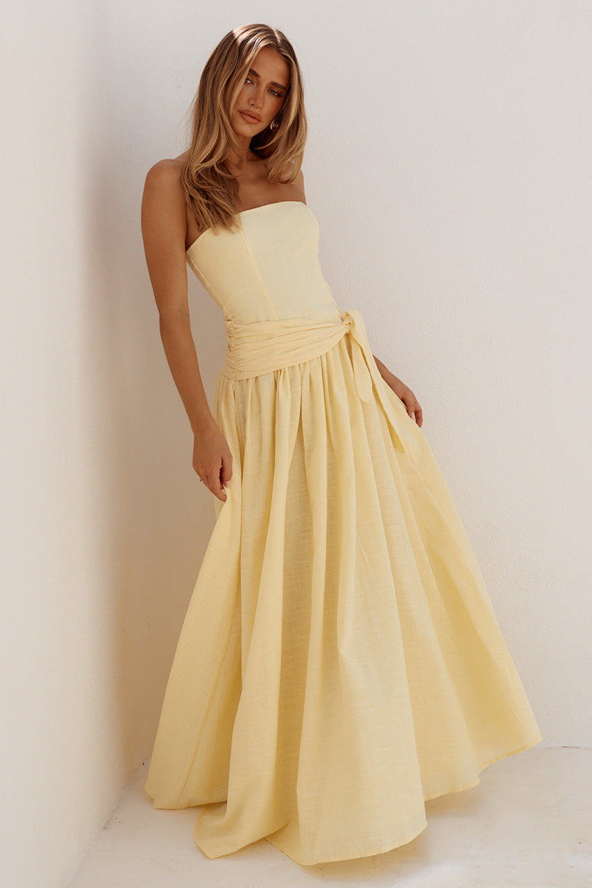 MAEVE STRAPLESS SIDE TIE MAXI DRESS - BUTTER