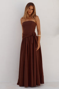 MAEVE STRAPLESS SIDE TIE MAXI DRESS - CHOCOLATE