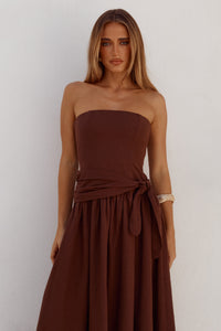 MAEVE STRAPLESS SIDE TIE MAXI DRESS - CHOCOLATE