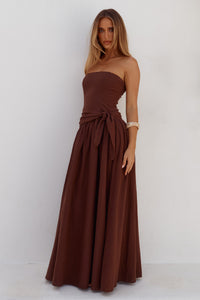 MAEVE STRAPLESS SIDE TIE MAXI DRESS - CHOCOLATE