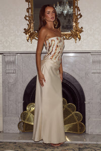 MAKENA STRAPLESS SEQUIN MAXI DRESS - CAMELLIA BEIGE