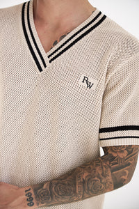 MAKKA V-NECK SHORT SLEEVE KNIT TOP - SAND