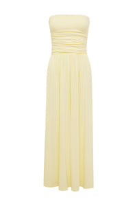 MALONE RUCHED STRAPLESS MAXI DRESS - LEMON