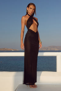 MANDI CROSS NECK CUTOUT MAXI DRESS - BLACK