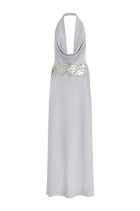 MARCELLA DEEP PLUNGE MAXI DRESS - SILVER
