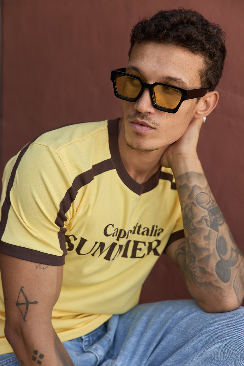MARK SHORT SLEEVE T-SHIRT - YELLOW/CHOC