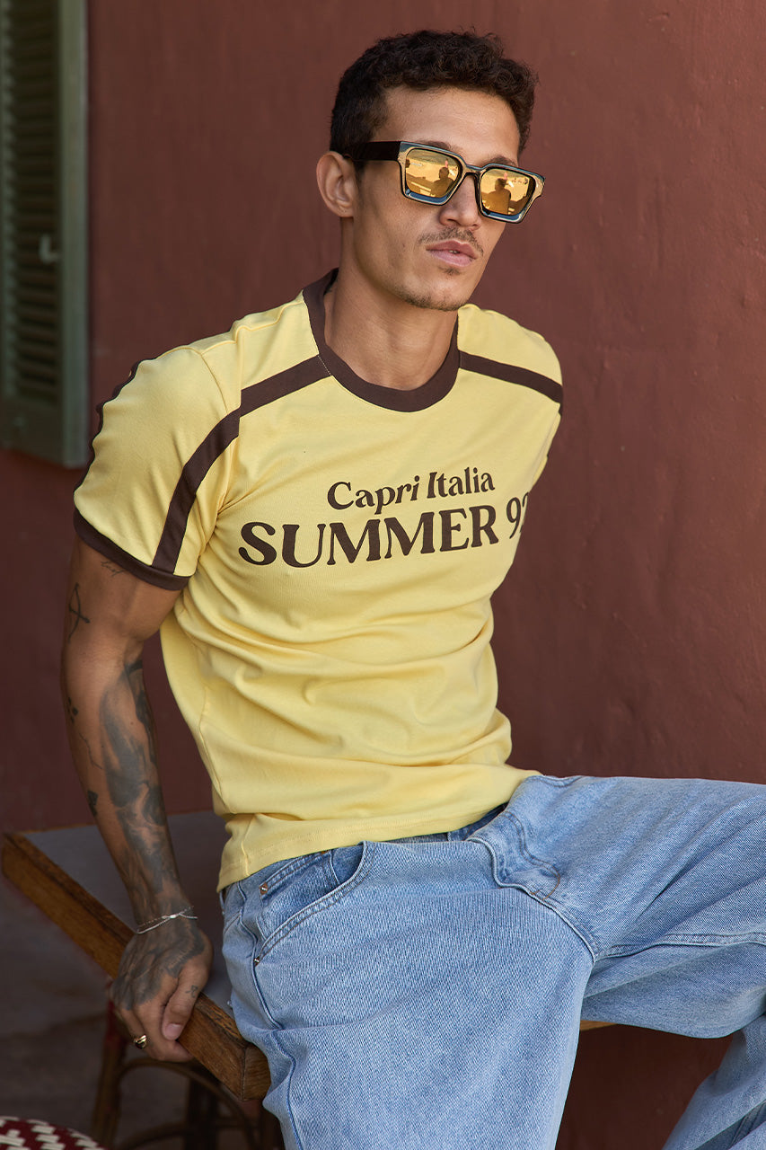 MARK SHORT SLEEVE T-SHIRT - YELLOW/CHOC