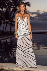 MARLENA FAUX WRAP HALTER MAXI DRESS - CICI WHITE