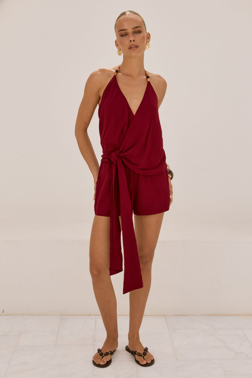 MARLOW HALTER WRAP TOP - DEEP RED