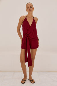 MARLOW HALTER WRAP TOP - DEEP RED