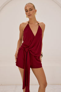 MARLOW HALTER WRAP TOP - DEEP RED