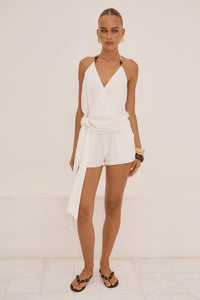 MARLOW HALTER WRAP TOP - WHITE