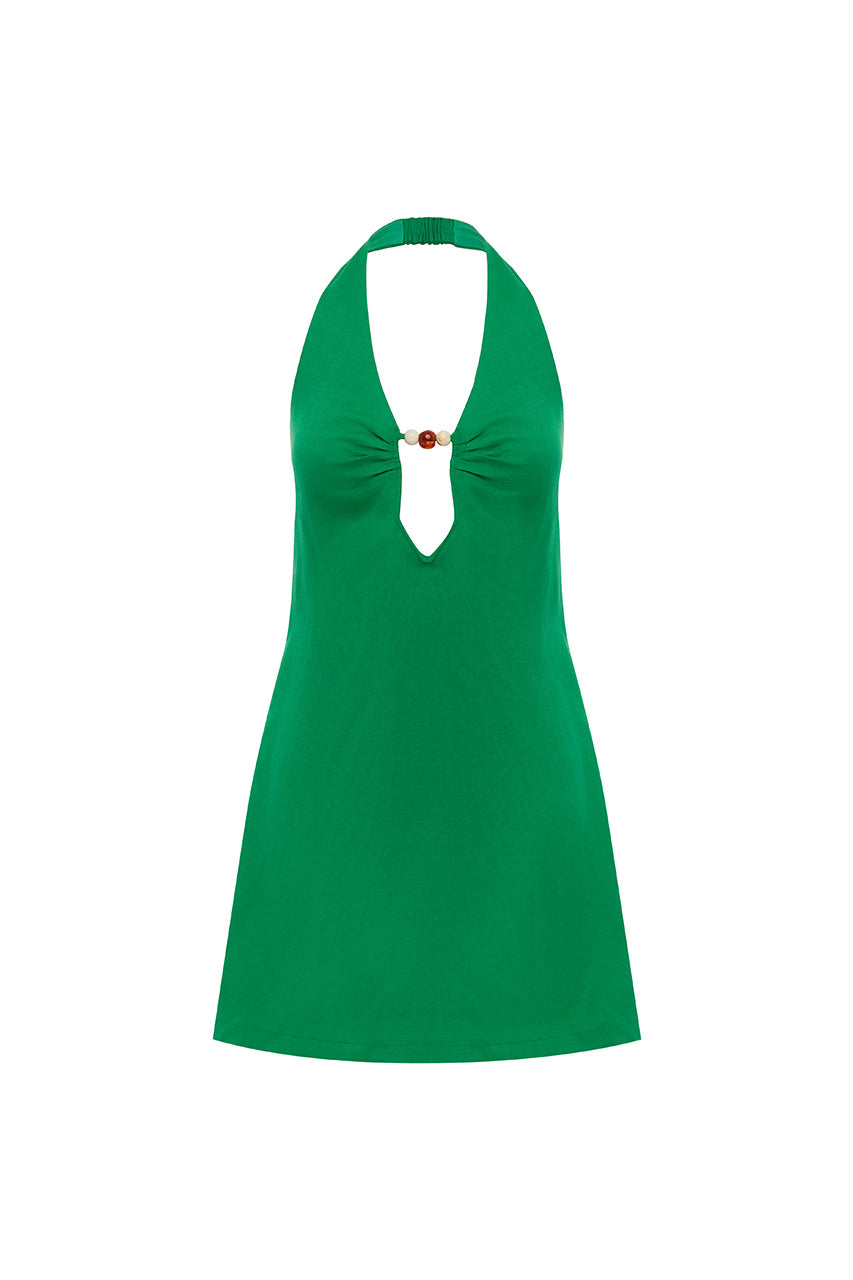MARTHA HALTER A-LINE MINI DRESS - GREEN