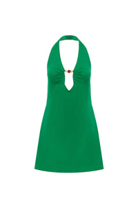 MARTHA HALTER A-LINE MINI DRESS - GREEN