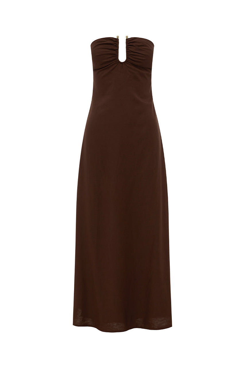 MARTHA STRAPLESS MAXI DRESS - CHOCOLATE